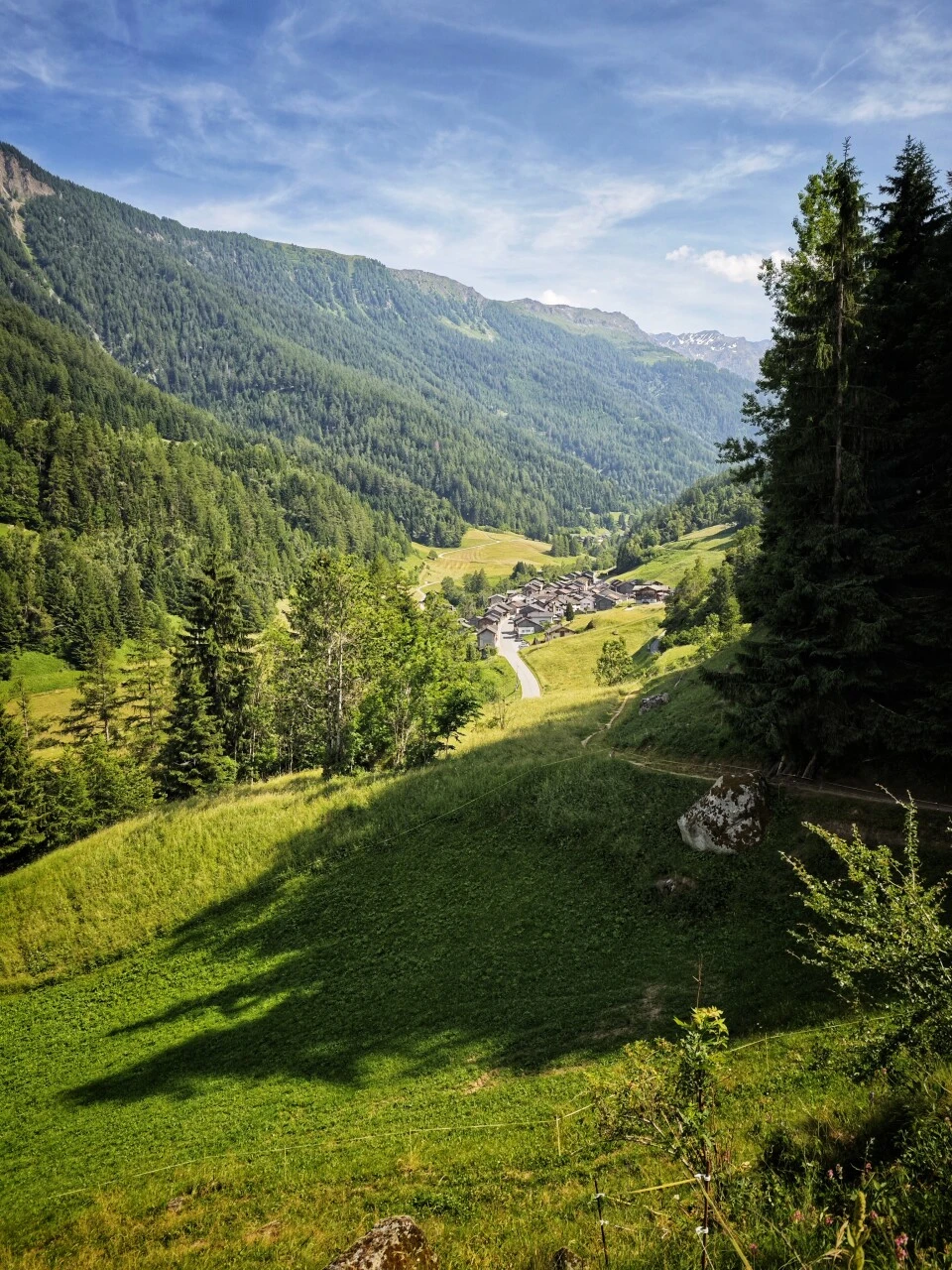 Blick auf das Dorf Champex und seine bewaldeten Hänge
