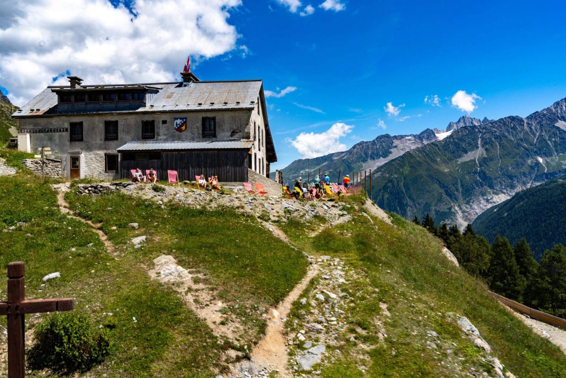Refuge de la Flégère, Südbalkon gegenüber dem Mont-Blanc-Massiv